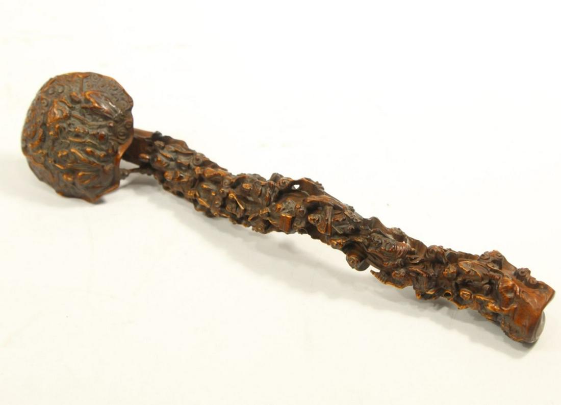 Chinese Carved Boxwood Ruyi Scepter 18 Lohan (1 of 7)