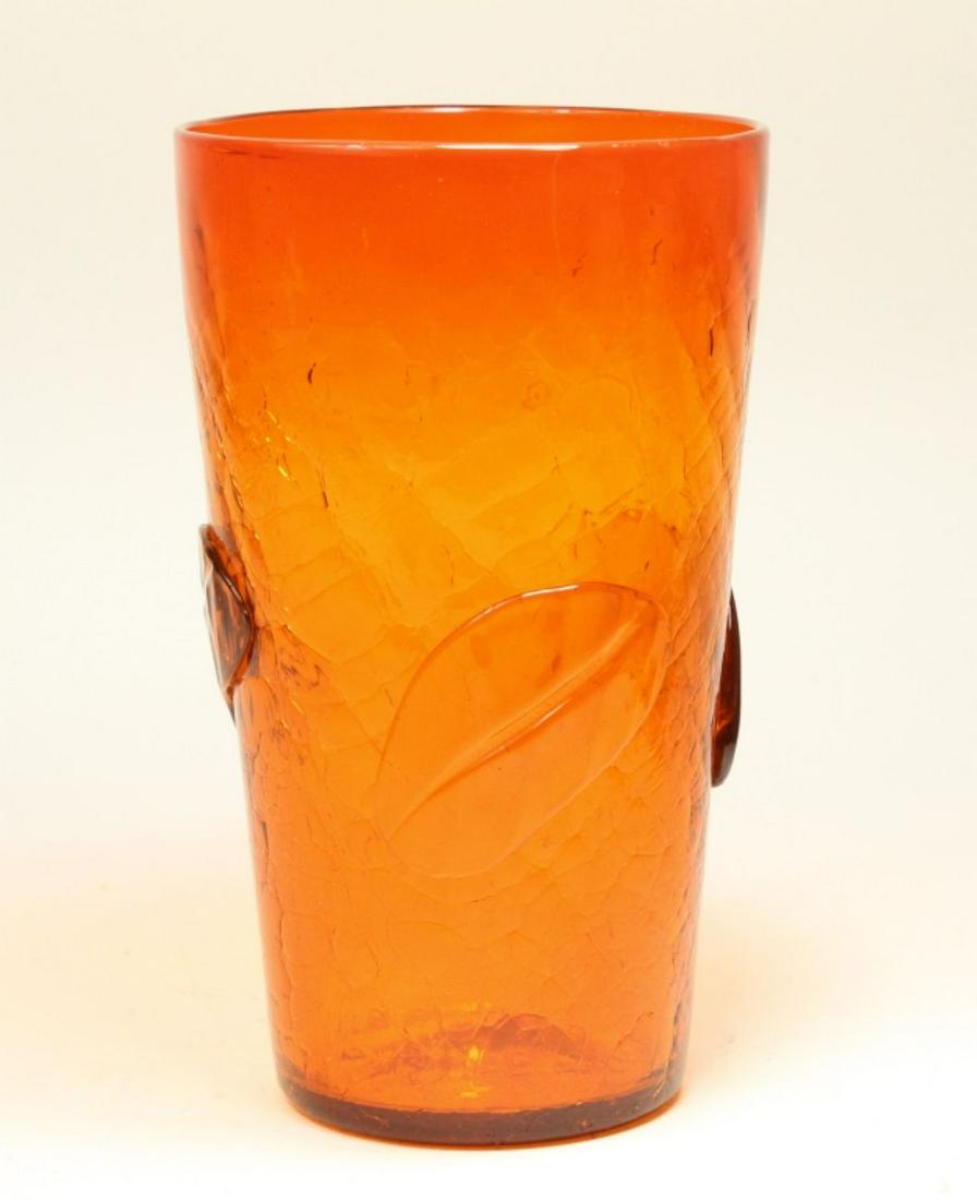 Blenko Orange Crackle Glass Vase with Leaves (1 of 5)