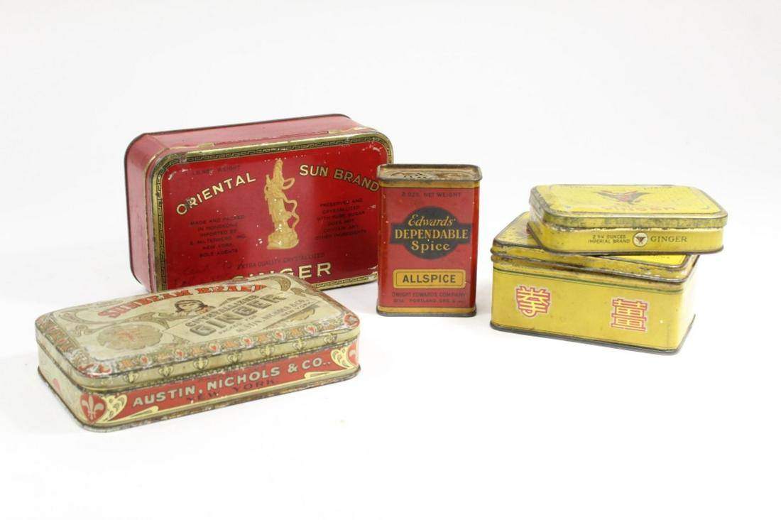 Lot of 5 Vintage Ginger and Spice Tin Containers (1 of 5)