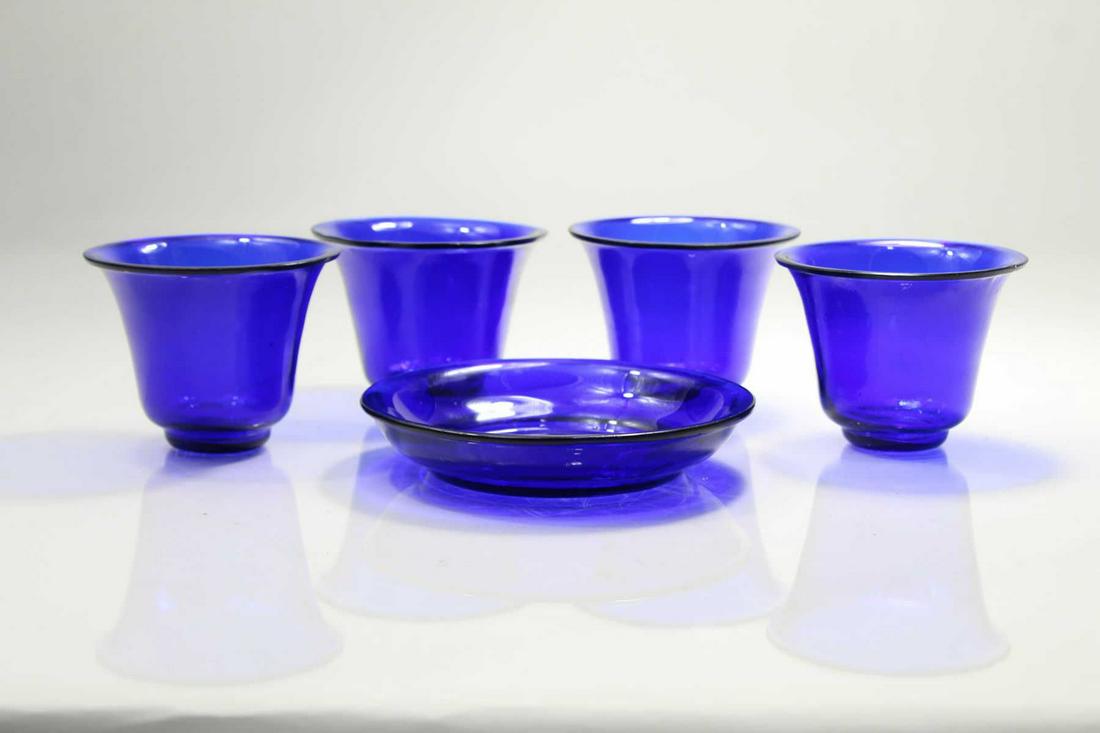 Antique Chinese Peking Glass Cups & Dish (1 of 6)