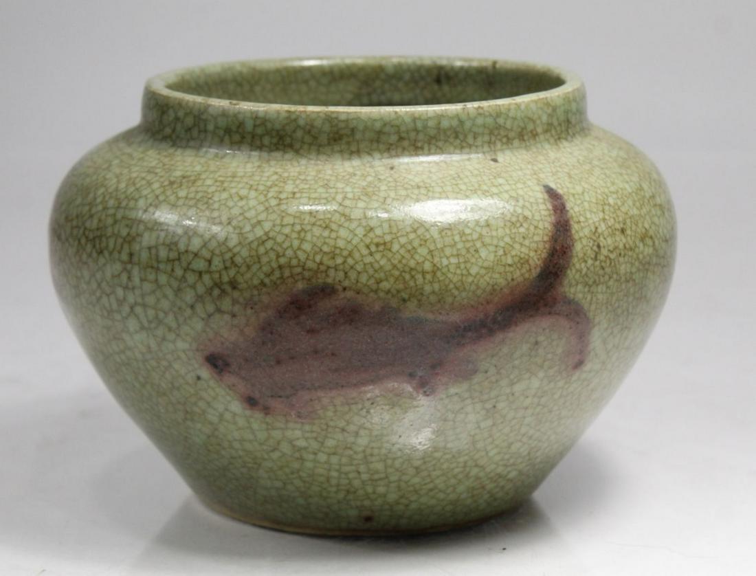 Chinese Celadon Crackle Pot Underglaze Red Fish (1 of 6)