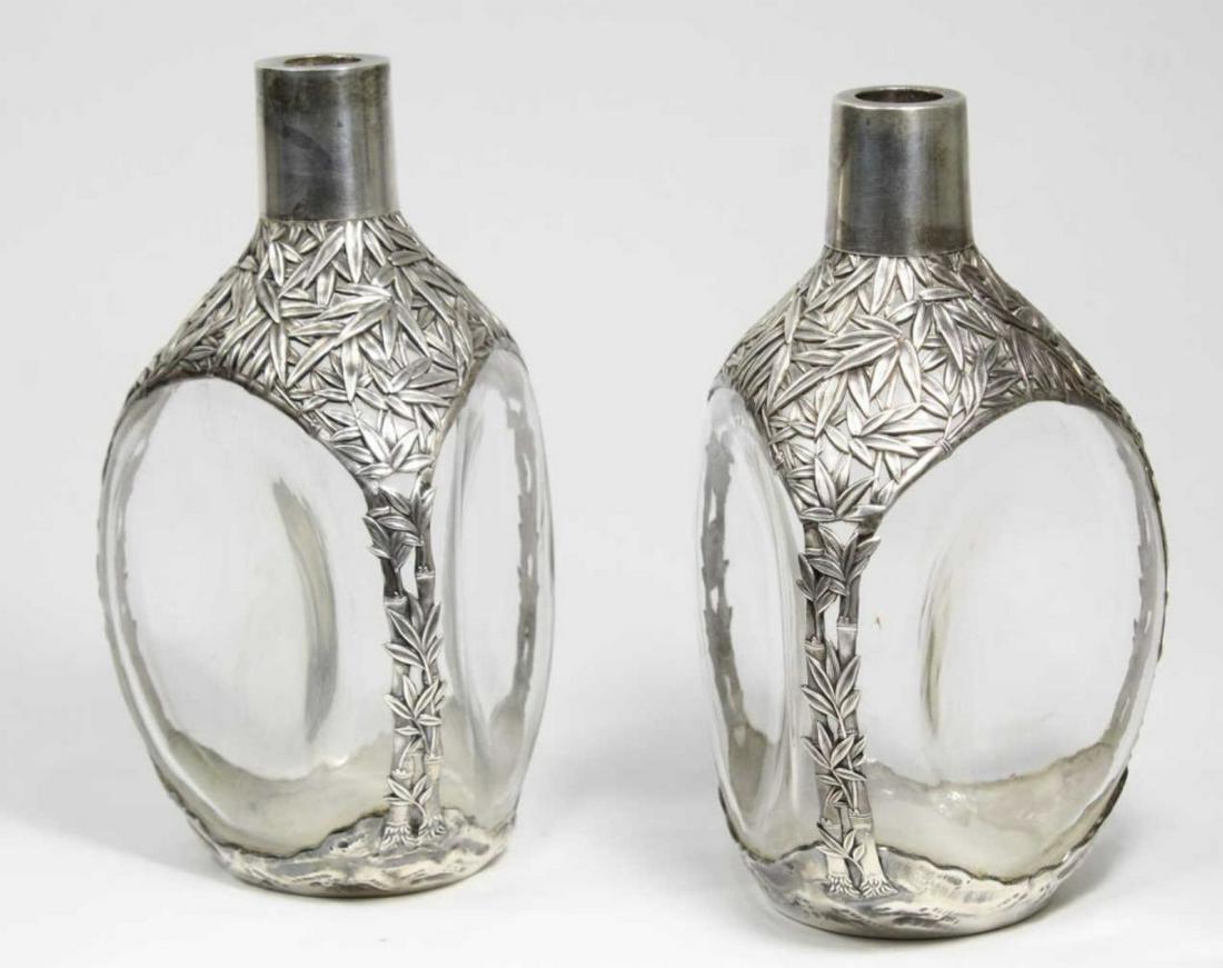 Pair Japanese 950 Silver Mounted Glass Decanters (1 of 6)