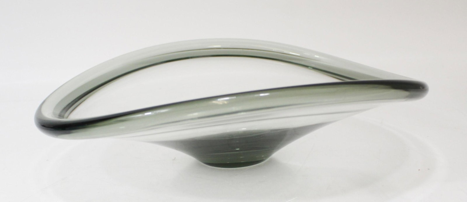 Holmegaard Per Lutken Smoked Glass Bowl, 1958: Holmegaard Per Lutken Smoked Glass Bowl, 1958. Signed and dated on base. Good condition with no chips or cracks. Measures 3x11.5x12.5"