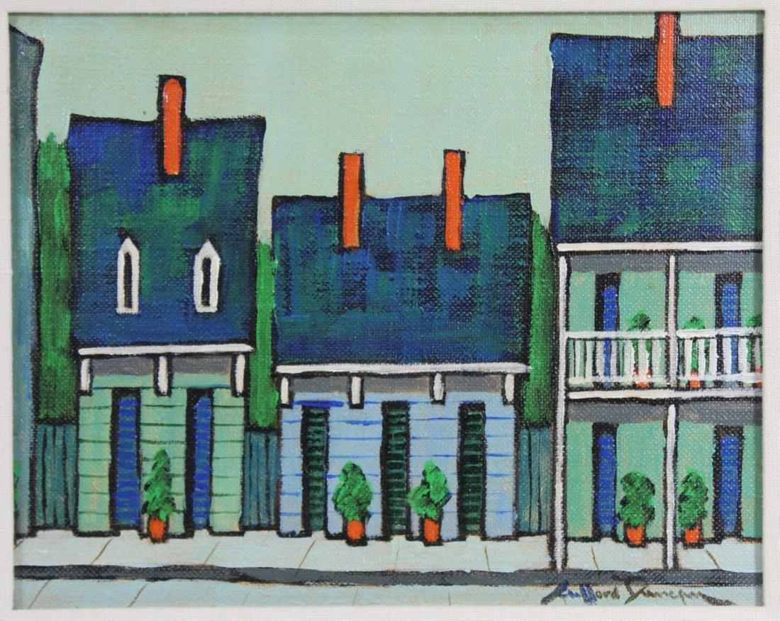 Clifford Duncan (LA) "New Orleans Street Scene": Clifford Duncan (20/21st century, Louisiana) "New Orleans Street Scene" Oil on Artist Board. Signed lower right. Some light smudges to linen mat, does not affect artwork. Painitng measures 8x10". Fram