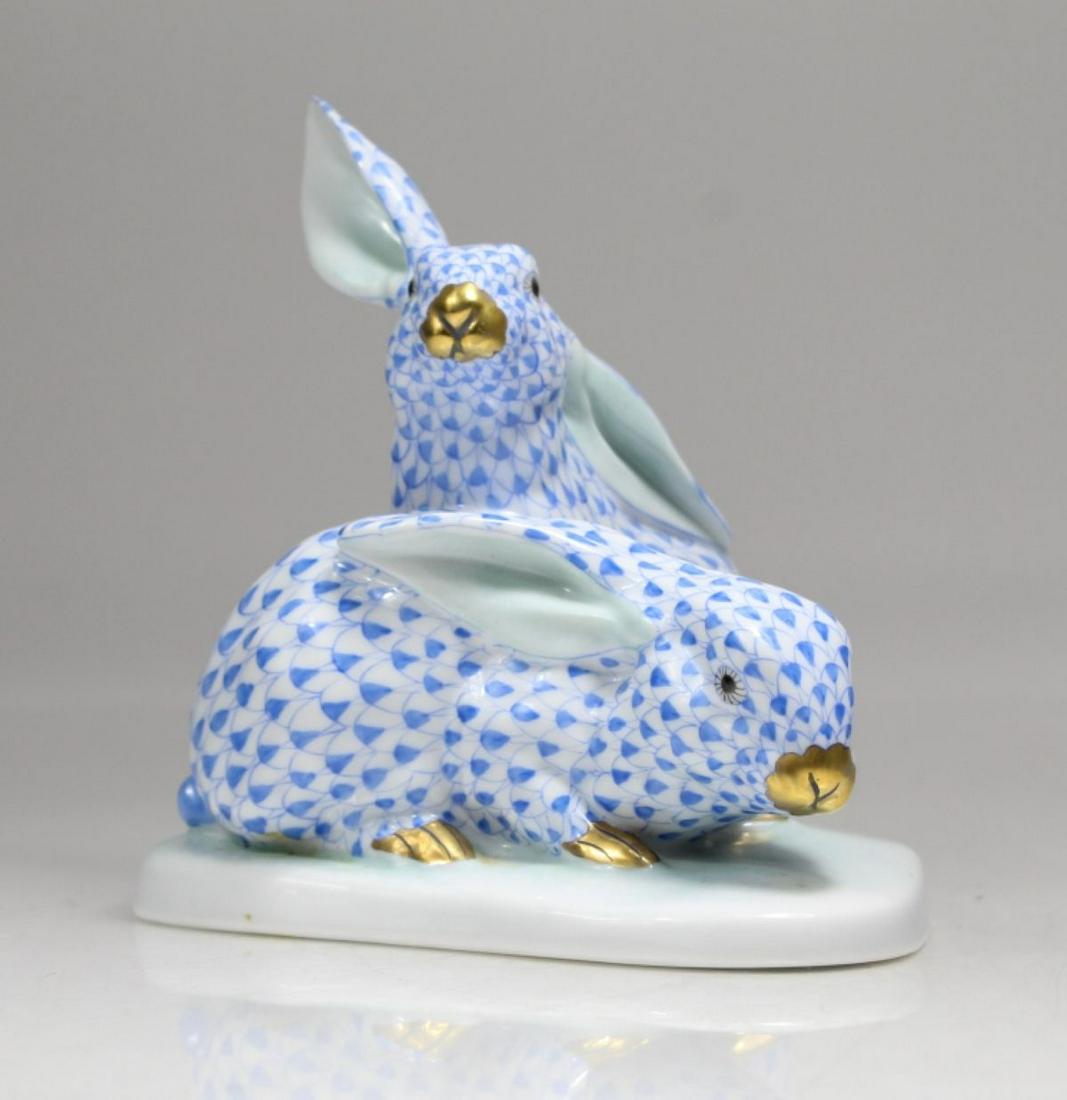 Herend Blue Fishnet Pair Rabbit / Bunny (1 of 9)