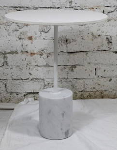 Francesco Rota for Lapalma Marble 'Jey' Table: Francesco Rota for Lapalma Marble Pedestal 'Jey' Side Table. Made in Italy. Purchased in 2021 from Design Within Reach, retail price $995. Heavy white marble base with laminate white table 