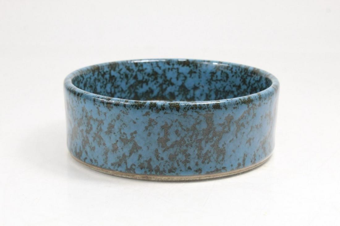 Chinese Transmutation Glaze Pottery Brush Washer: Chinese Turquoise Transmutation Glaze Pottery Turquoise Brush Washer, The base with Impressed Yongzheng Seal form reign mark , brown glaze borders to basal rim , very good condition, 6.5" Diameter 2.2