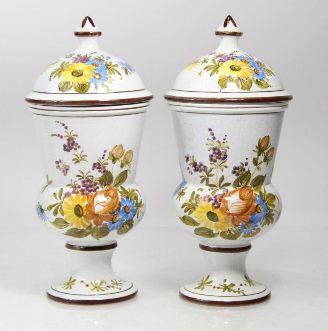 Pair Mid Century Italian Ceramic Lidded Urns (1 of 8)