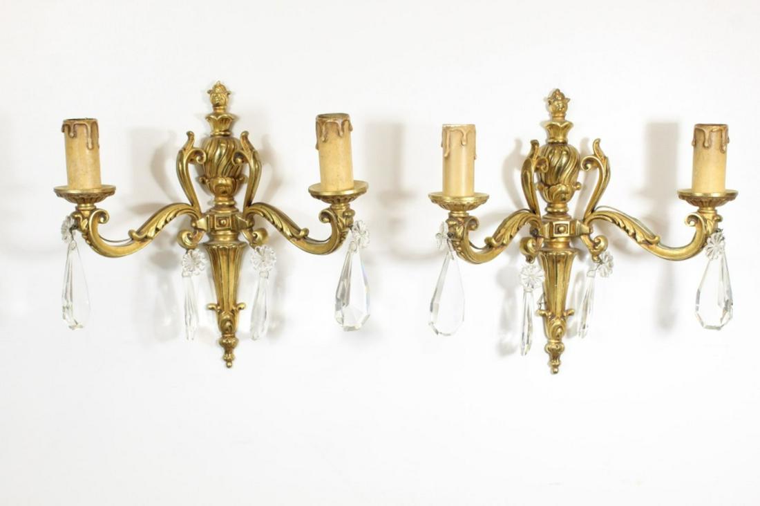 Pair French Gilt Bronze & Crystal Wall Sconces (1 of 13)