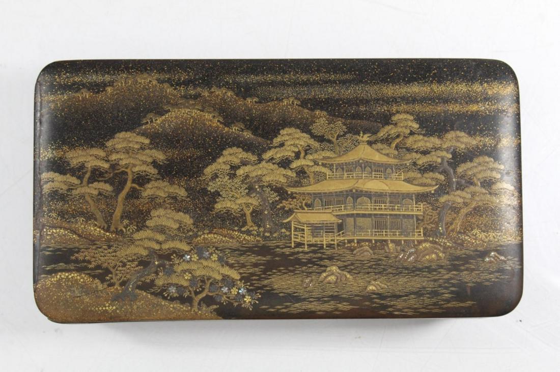 Japanese Meiji Gold Lacquer Covered Box w Inlay (1 of 7)