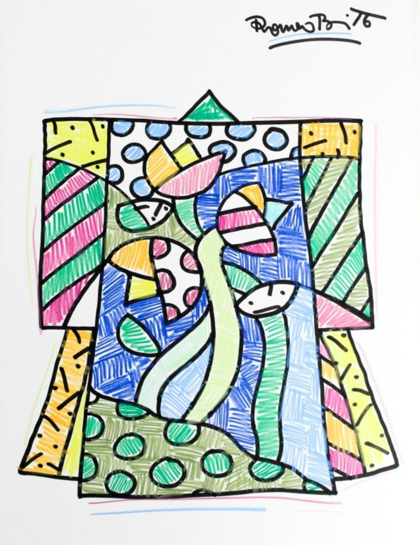 Romero Britto "Kimono with Tulips" Signed Drawing (1 of 5)