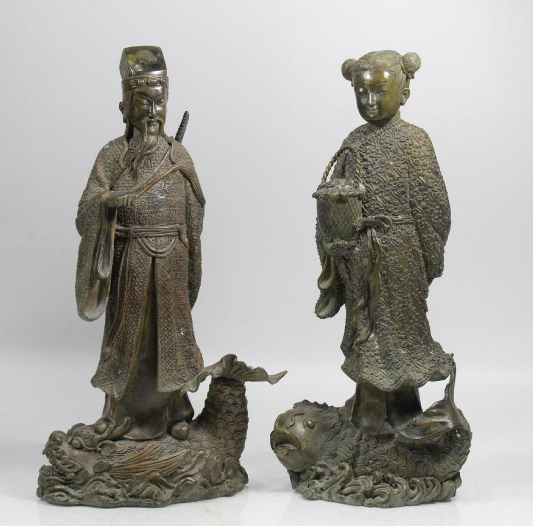 Pair Chinese Cast Bronze Emperor & Girl Figures (1 of 13)