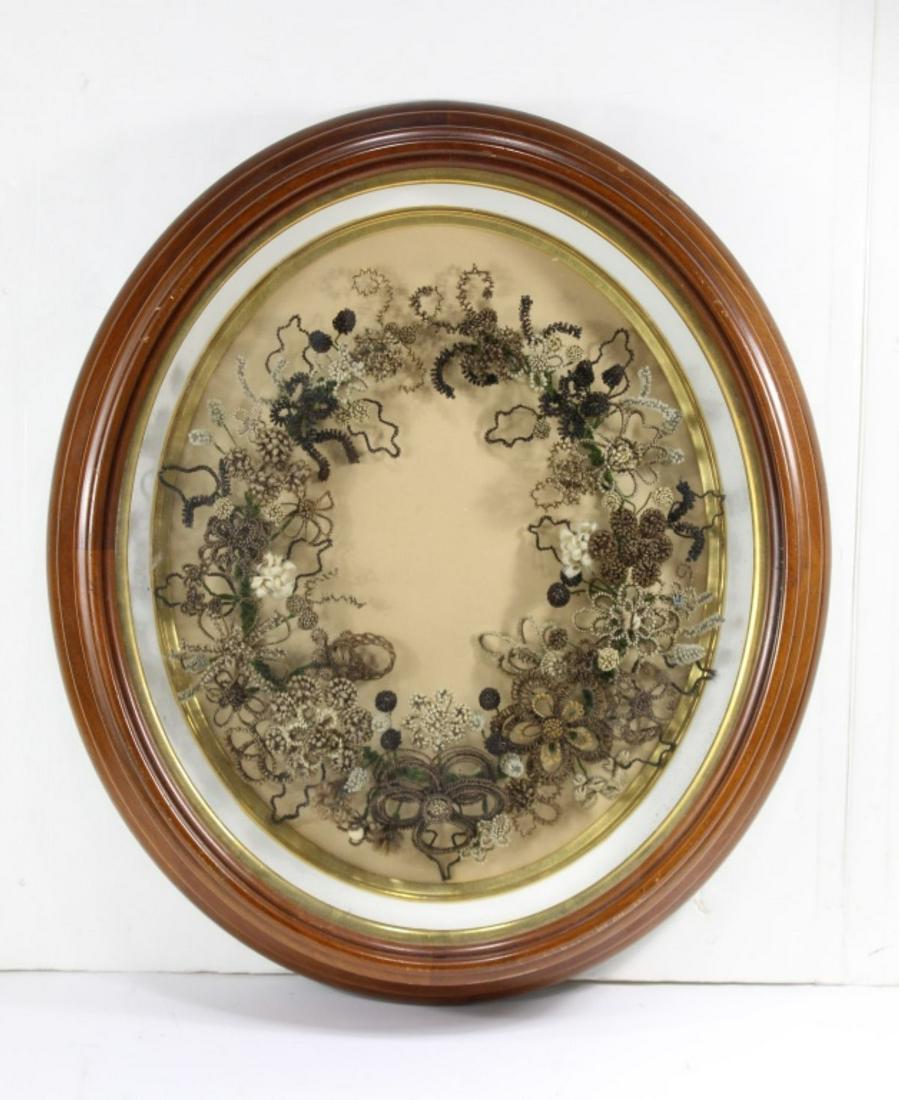 Antique 19th C. Victorian Hair Art Work Wreath (1 of 5)