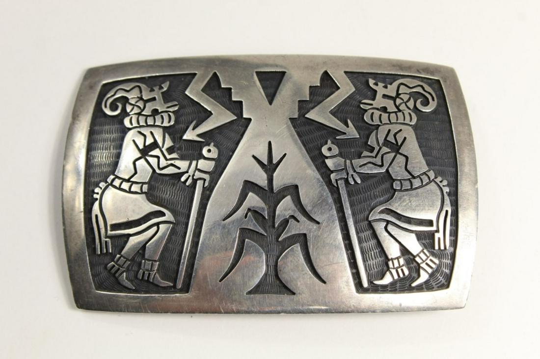 Alde Qumyintewa Hopi Sterling Overlay Belt Buckle (1 of 5)