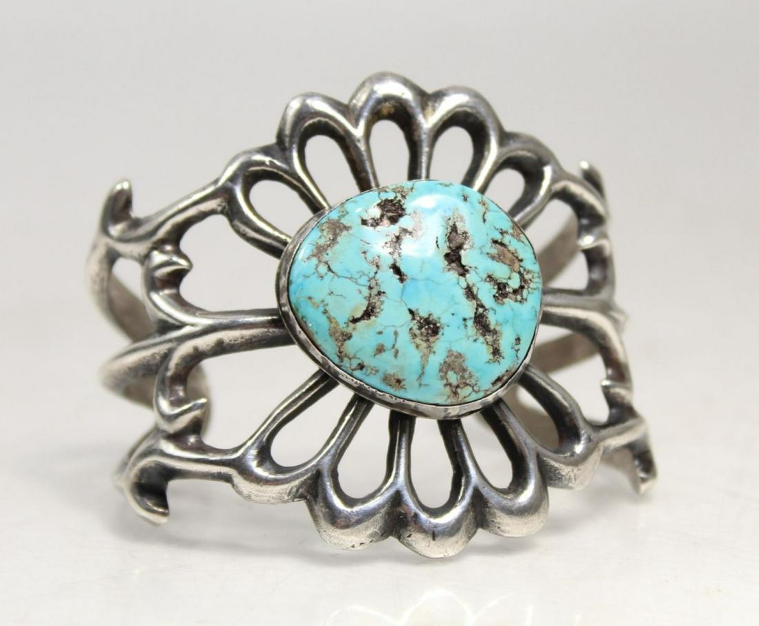 Turquoise and Sterling Old Pawn Cuff Bracelet (1 of 4)