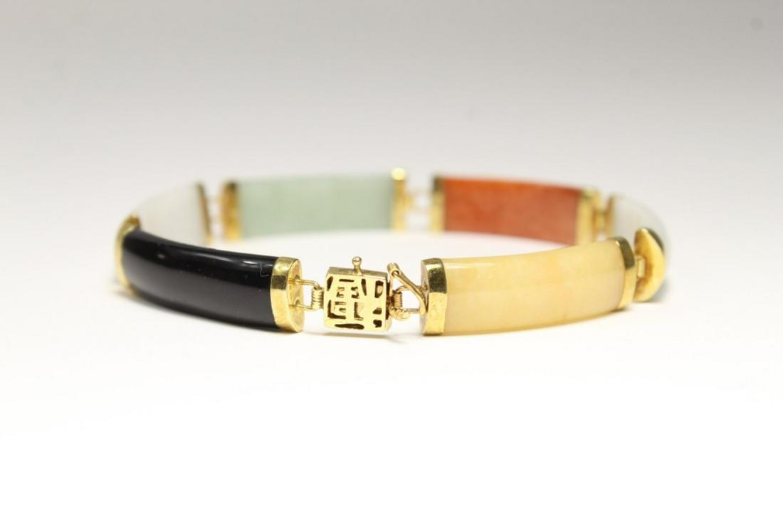 14K Multi-Colored Jade 6 Link Bracelet (1 of 5)