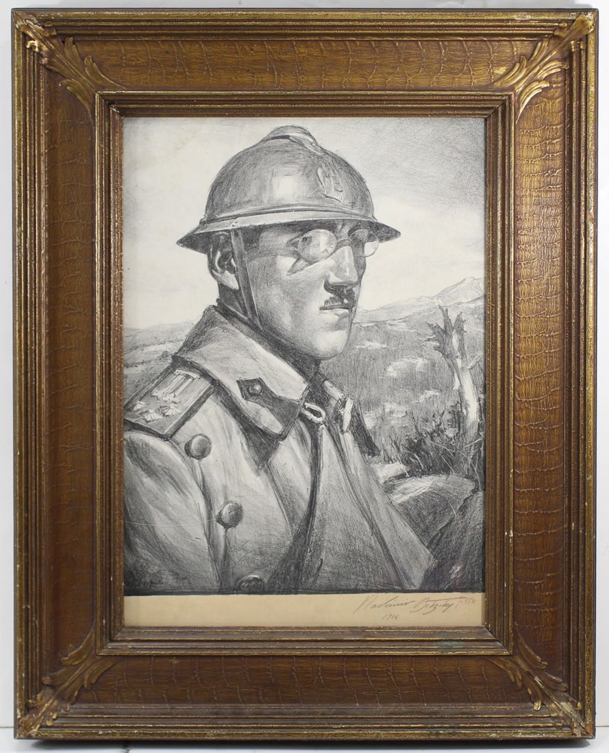 Signed WWI Soldier Lithograph in Original Frame (1 of 5)