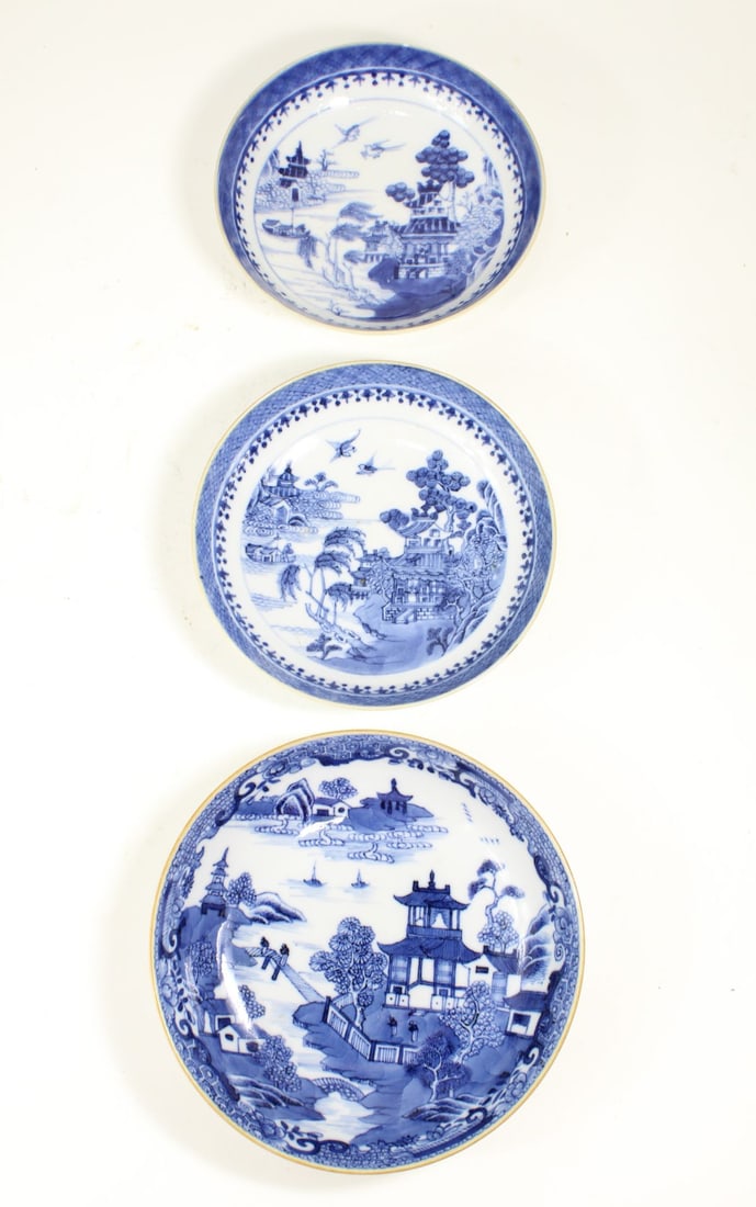 3 Chinese Blue & White Qing Export Dishes (1 of 6)
