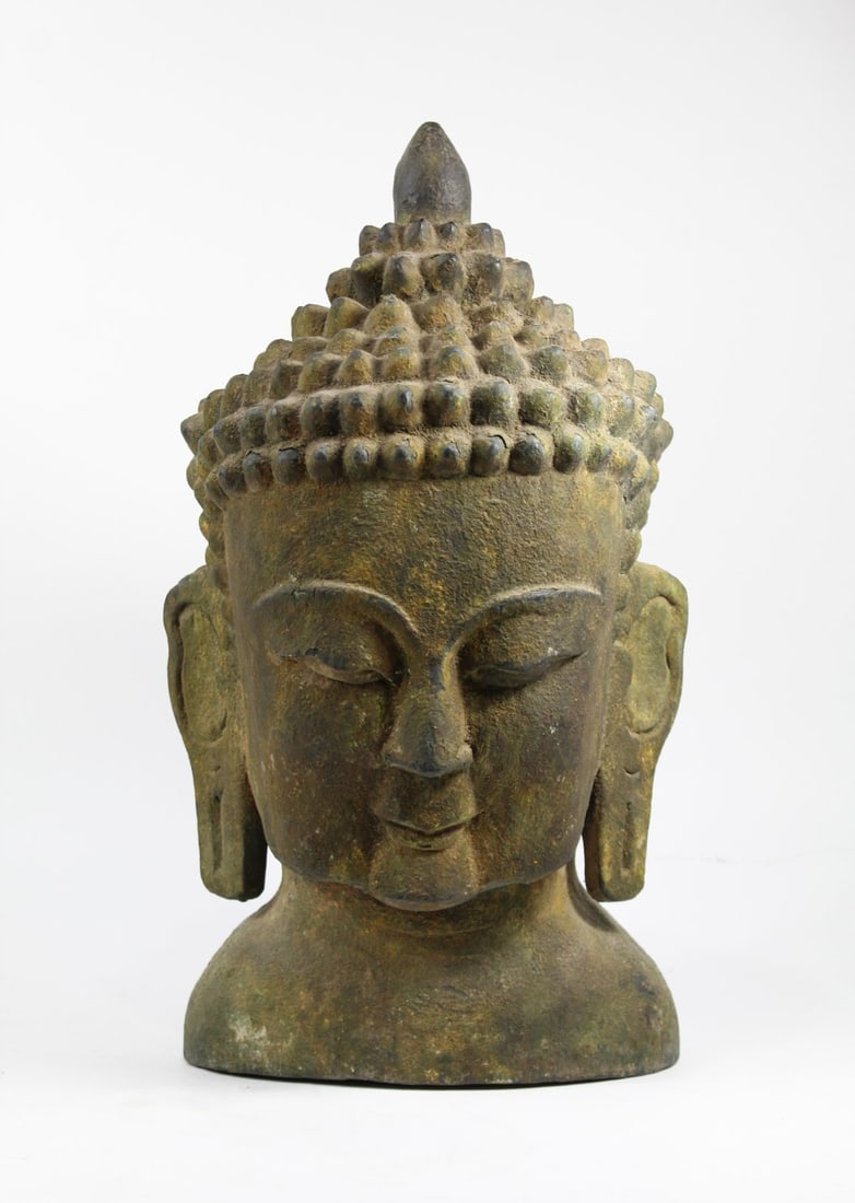 Large Carved Wood Buddha Head (1 of 10)