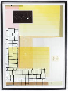 Markus Amm (Germany) Mixed Media on Paper: Markus Amm (Germany), modern abstract, untitled 2000. Scotch tape, dried flower and pencil on paper on paper. Seattle Art Museum sticker on back, good condition, framed measurements are approx.