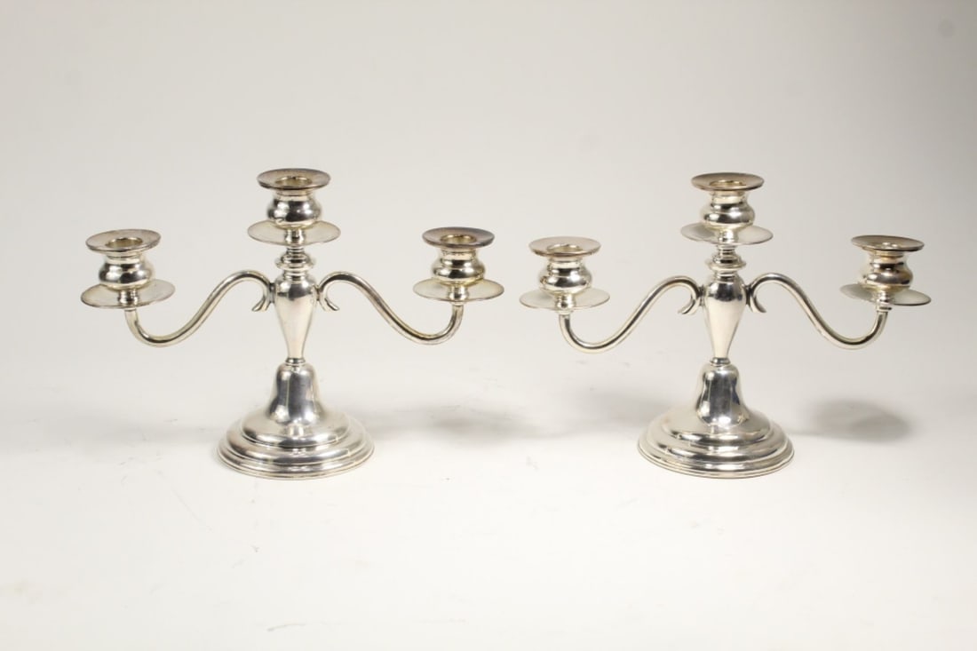 Pair Weighted Sterling Silver Candelabra (1 of 6)