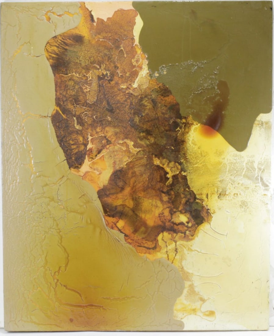 Alan Fulle (WA) Mixed Media Abstract Painting: Large paint and resin abstract painting on canvas. No apparent signature; purchased from the artist. Wood stretcher with dowel supports. Fulle is represented by Traver Gallery, Seattle. Biography: tra