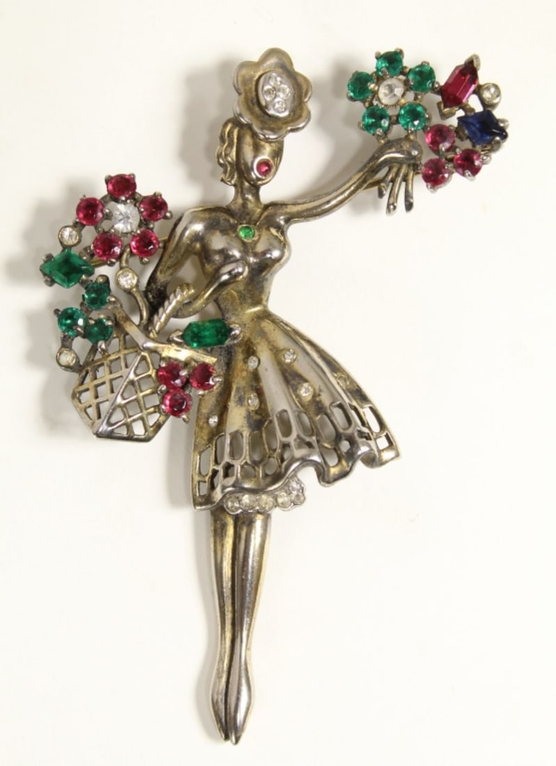 Trifari / Alfred Philippe Sterling Rhinestone Figural Pin (1 of 6)