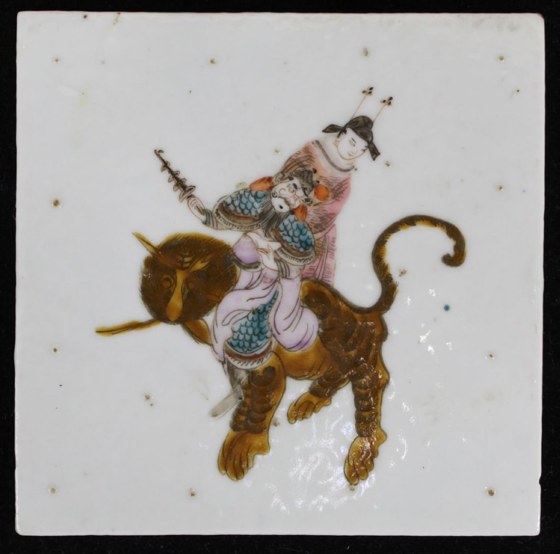 Antique Chinese Double Sided Tile B&W / Enameled (1 of 8)