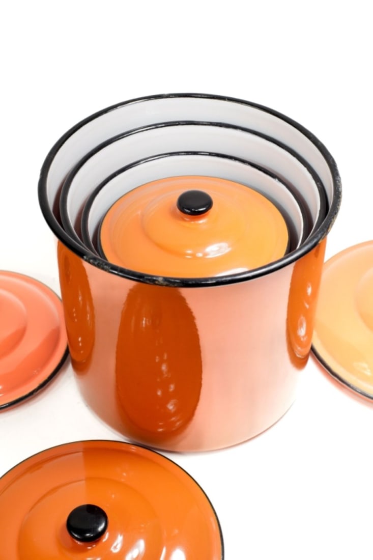 4pc OTO JAPAN Orange Enameled Nesting Canisters (1 of 8)