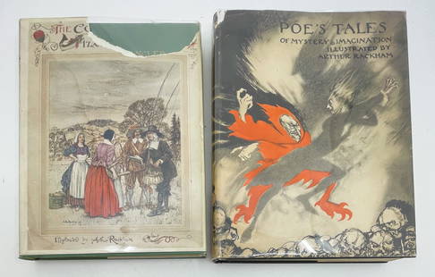 2pc Arthur Rackham Illustrated Books, 1935: 2pc Arthur Rackham Illustrated Books. Includes (1) "Poe's Tales" First Edition, 1935. George Harrap & Co., London. 318pp. Dent to top of spine, otherwise very good condition with original dust