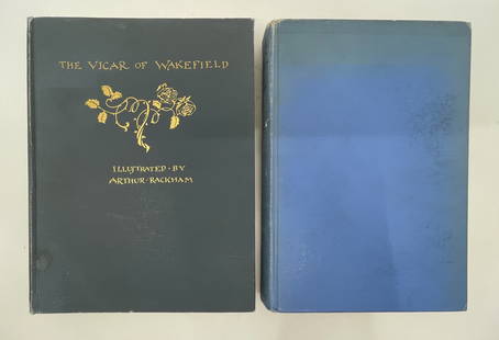 2pc Arthur Rackham Illustrated Books: 2pc Arthur Rackham Illustrated Books. Includes (1) Oliver Goldsmith "The Vicar of Wakefield", David McKay. Cloth cover with gilt lettering. Cracked front hinge, otherwise good conditon. (2)