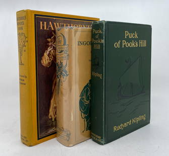 3pc Arthur Rackham Illustrated Books w/ 1st Ed: 3pc Arthur Rackham Illustrated Books. Includes (1) First American Edition Rudyard Kipling "Puck of Pook's Hill" Doubleday, Page & Co, NY. 1906. Good condition with some wear to cover. (2) "The Ingolds