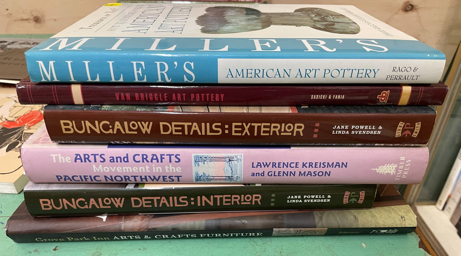 6pc Hardcover Books on Arts & Crafts Topics: 6pc Hardcover Books on Arts & Crafts Topics. Includes books on architecture, designers, pottery, and furniture. Good condition.