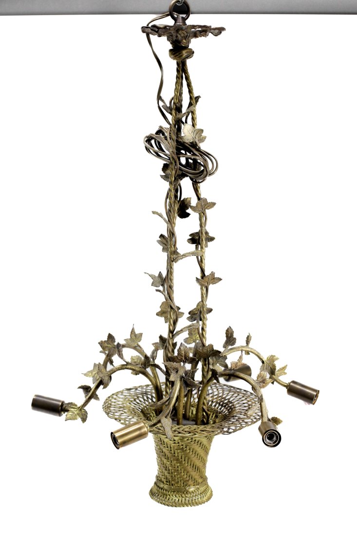 Woven Brass Flower Basket 6 Light Candelier (1 of 7)