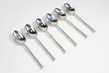 Tiffany & Co. BAMBOO Sterling Silver Teaspoons: Set of 6 Tiffany & Co. sterling silver "Bamboo" pattern teaspoons. Marked TIFFANY & CO. STERLING PAT. to handles. No monograms. The Bamboo pattern was designed by Van Day Truex and introduced in 1961.