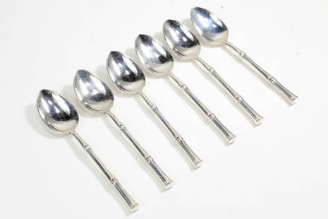 Tiffany & Co. BAMBOO Sterling Silver Teaspoons: Set of 6 Tiffany & Co. sterling silver "Bamboo" pattern teaspoons. Marked TIFFANY & CO. STERLING PAT. to handles. No monograms. The Bamboo pattern was designed by Van Day Truex and introduced in 1961.