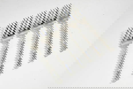 Tiffany & Co. BAMBOO Sterling Silver Salad Forks: Set of 6 Tiffany sterling silver "Bamboo" pattern salad forks. Marked TIFFANY & CO. STERLING PAT. to handles. No monograms. The Bamboo pattern was designed by Van Day Truex and introduced in 1961. Ver