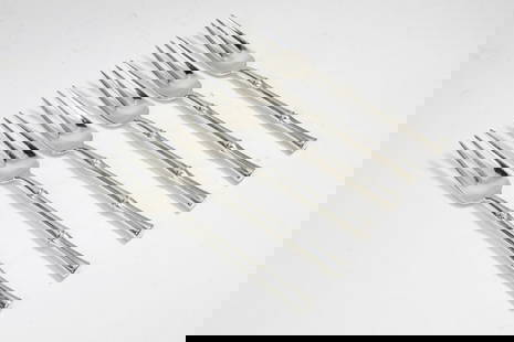 Tiffany & Co. BAMBOO Sterling Silver Dinner Forks: Set of 6 Tiffany sterling silver "Bamboo" pattern dinner forks. Marked TIFFANY & CO. STERLING PAT. to handles. No monograms. The Bamboo pattern was designed by Van Day Truex and introduced in 1961. Ve