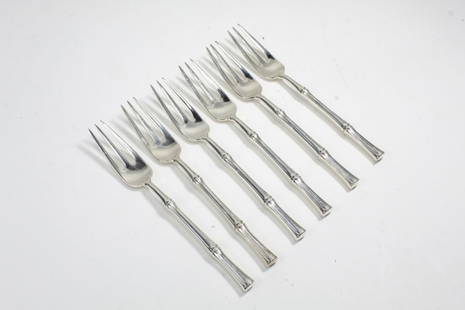 Tiffany & Co. BAMBOO Sterling Silver Dinner Forks: Set of 6 Tiffany sterling silver "Bamboo" pattern dinner forks. Marked TIFFANY & CO. STERLING PAT. to handles. No monograms. The Bamboo pattern was designed by Van Day Truex and introduced in