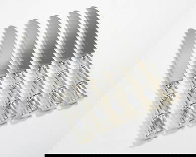 Tiffany & Co. BAMBOO Sterling Dinner Knives: Set of 6 Tiffany sterling silver handle "Bamboo" pattern dinner knives. Stainless steel blades engraved TIFFANY & CO. No monograms. The Bamboo pattern was designed by Van Day Truex and introduced in 1