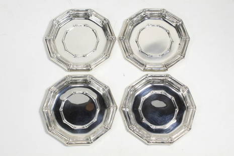 Tiffany & Co. Bamboo Sterling Silver Coaster Set: Set of 4 Tiffany sterling silver "Bamboo" pattern coasters. Stamped TIFFANY & CO MAKERS STERLING. No monograms. The Bamboo pattern was designed by Van Day Truex and introduced in 1961. Very good condi