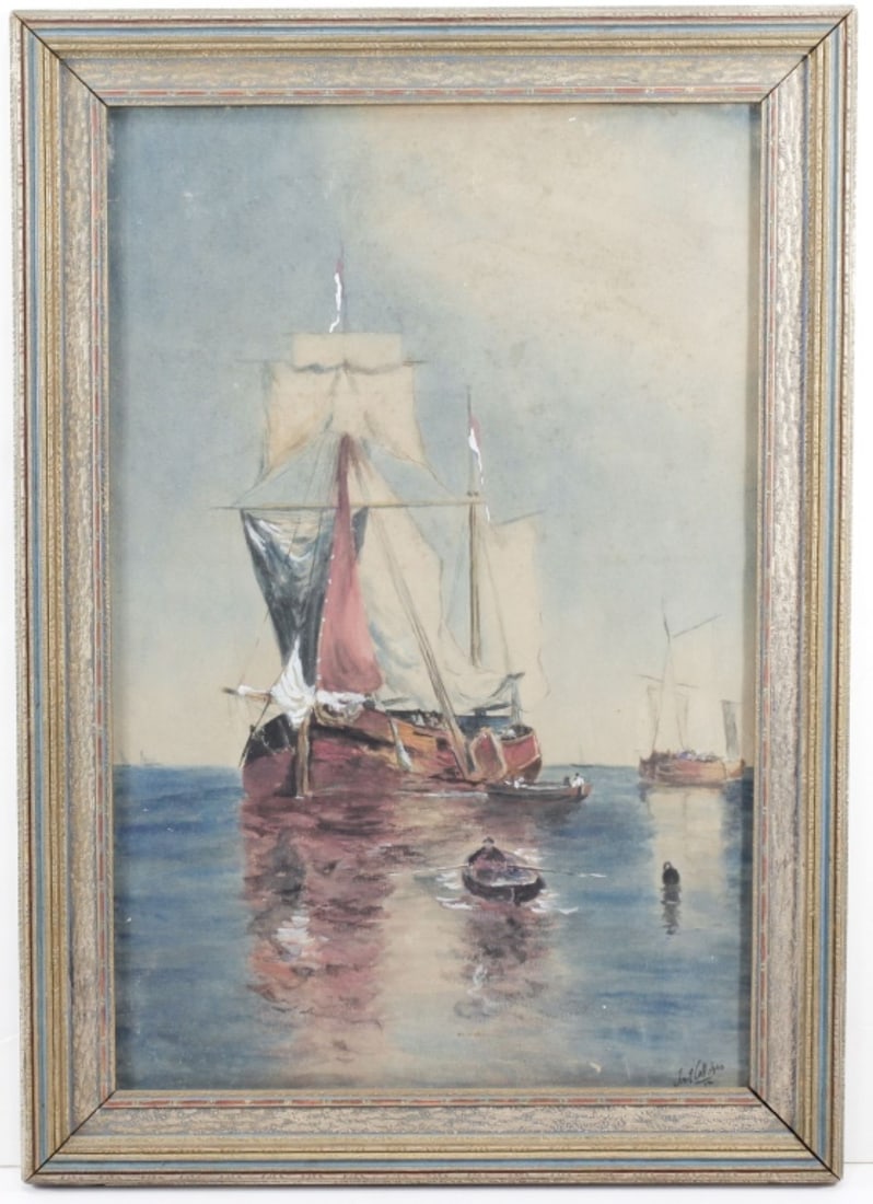 Harbor Scene Gouache Painting, 1912 (1 of 4)