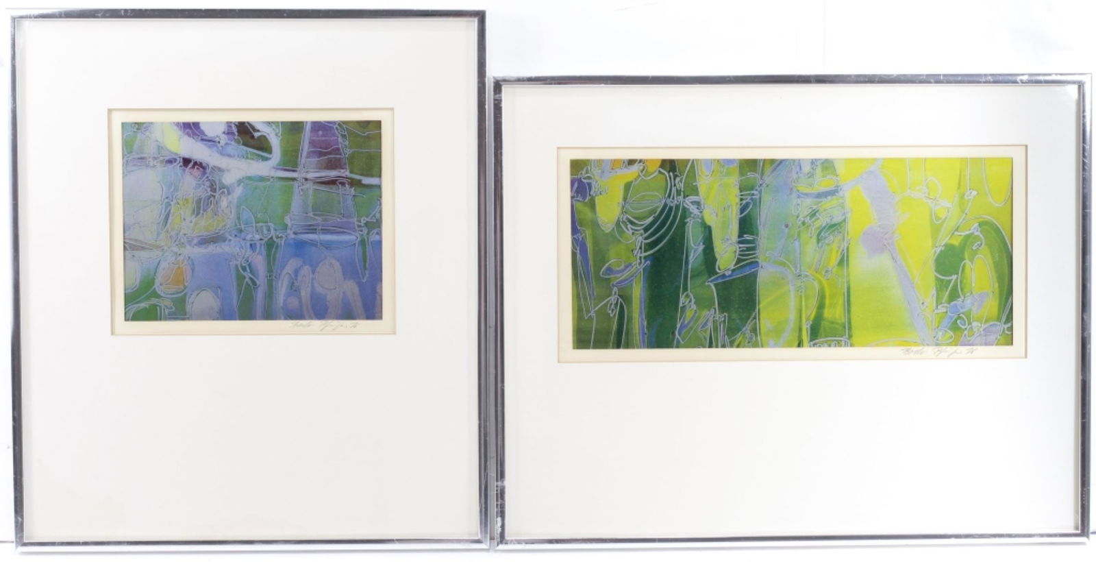 Signed Pair of Framed Foil Art Paintings (1 of 8)