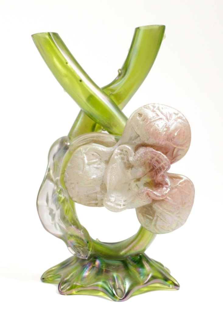 Art Nouveau Glass Bud Vase Iridescent Green (1 of 7)