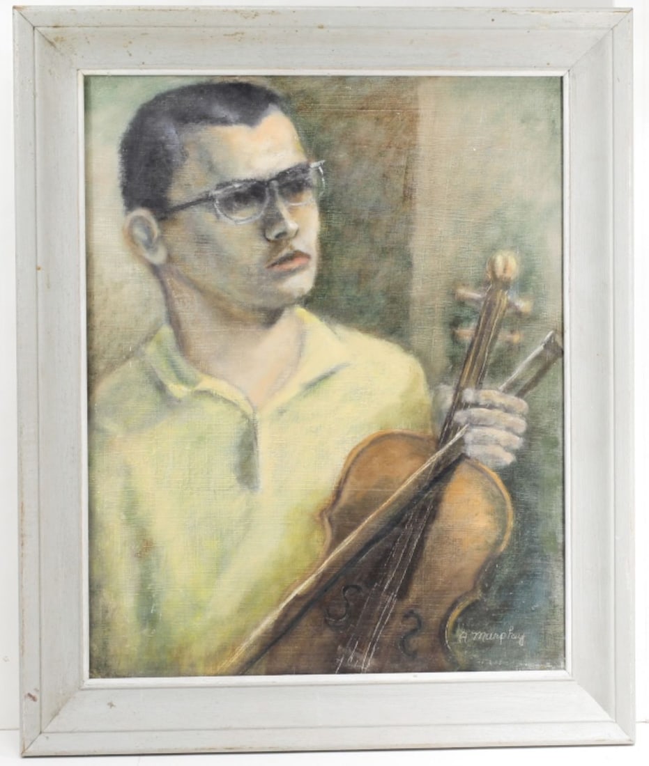 Mid Century Oil Painting Young Man with Violin (1 of 5)
