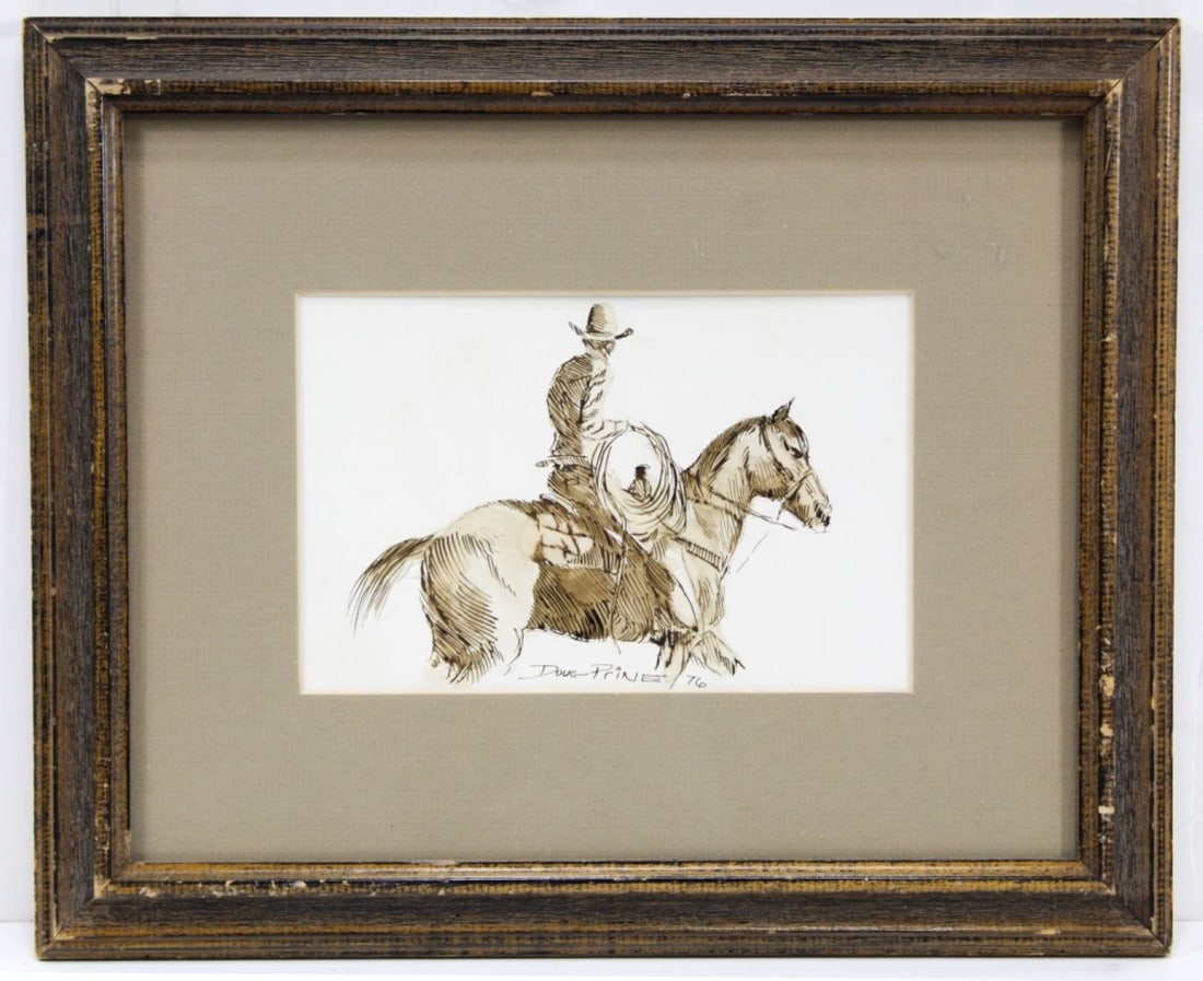 Doug Prine Cowboy Ink and Watercolor Drawing, 1976 (1 of 4)