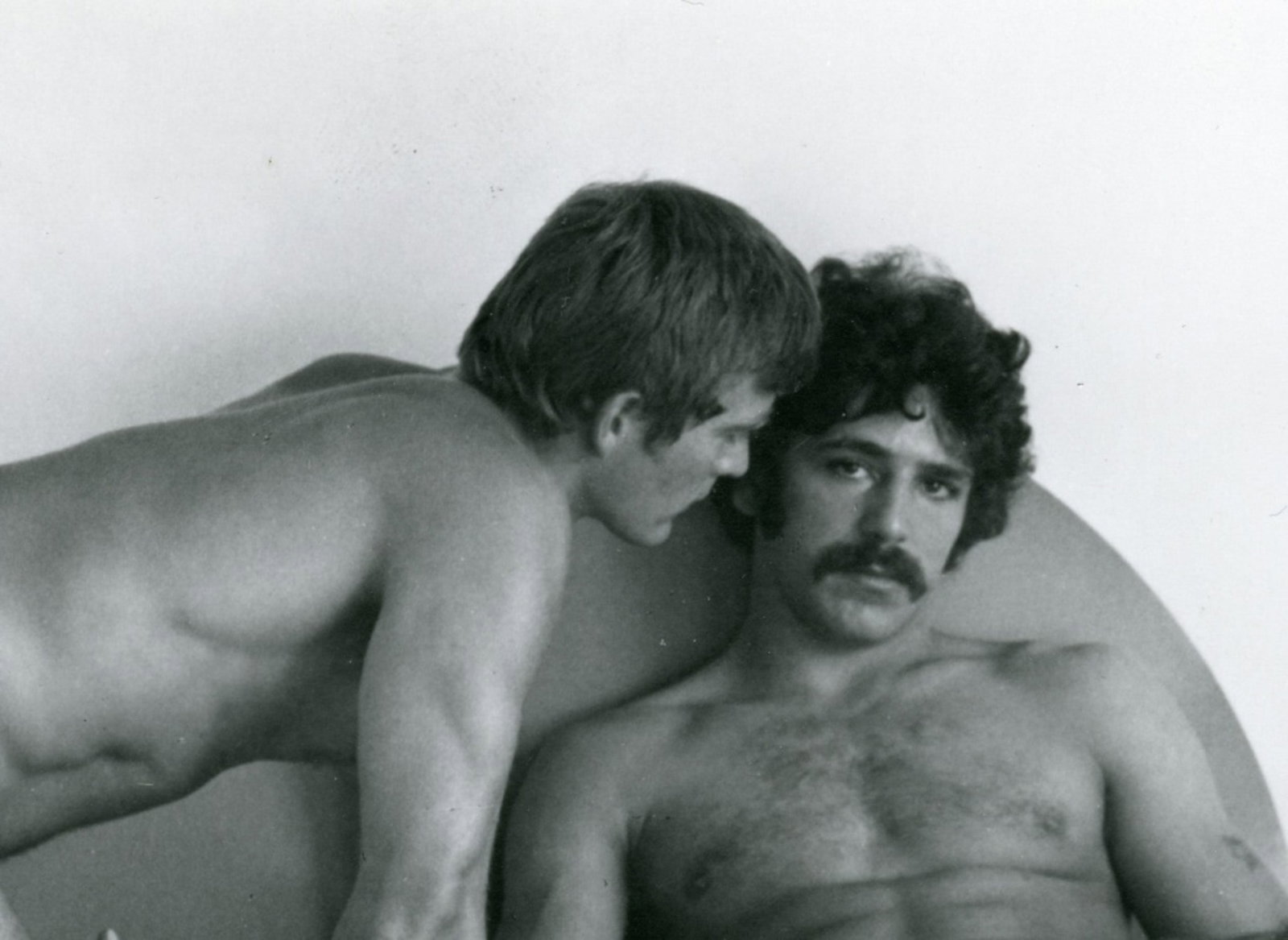 Vintage 1970's Colt Studios Style Male Nude Photog: Circa 1970's photograph of two nude models on bed in Colt Studios style. Unstamped. Clear sharp image printed on gloss paper. 5" x7".