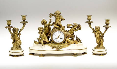 French Louis XVI Style Ormolu Mounted Marble Garniture Set, c late 19th Century (1 of 10)