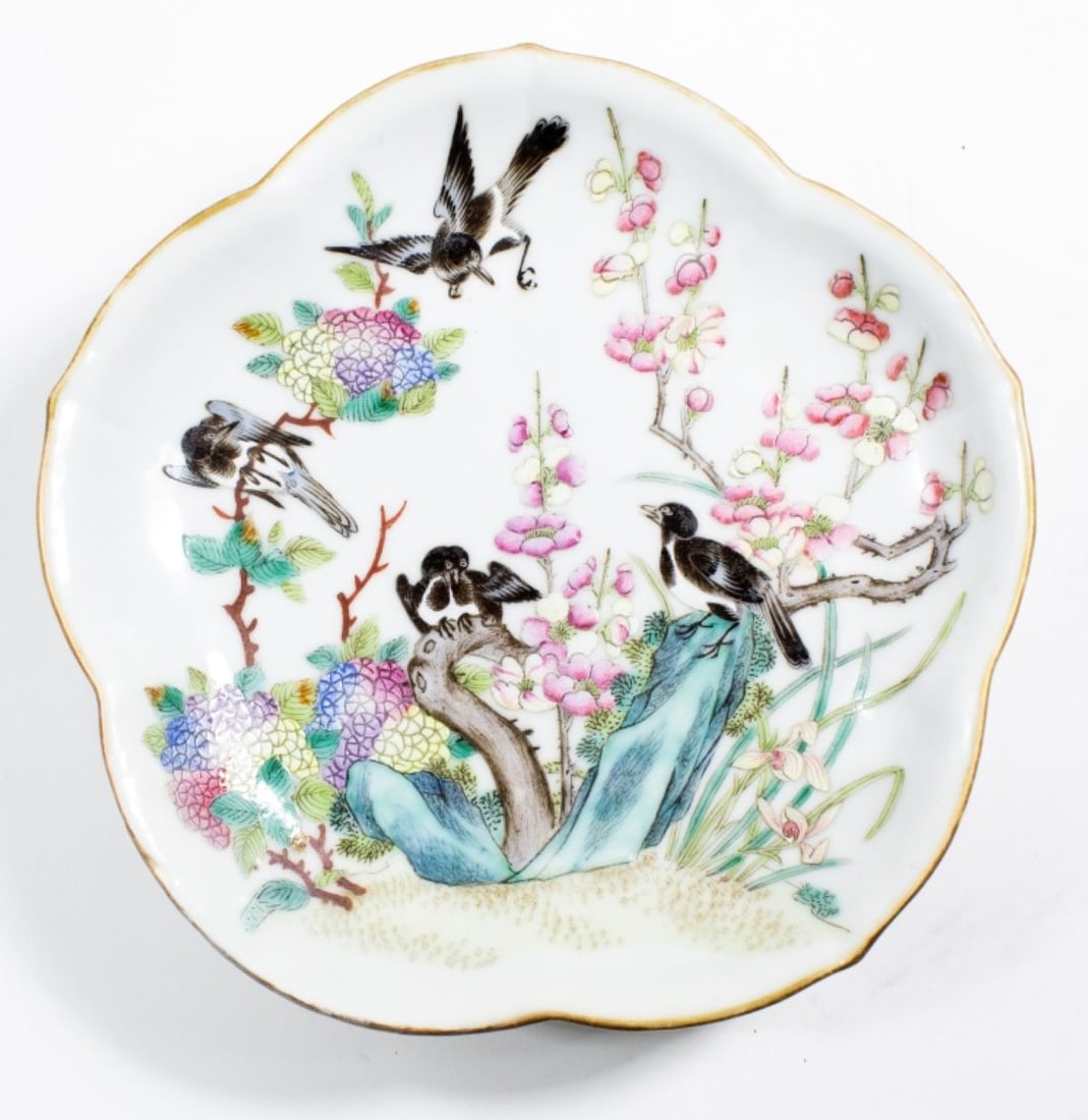 Qing Chinese Pedastal Dish Bird & Cherry Tongzhi (1 of 5)