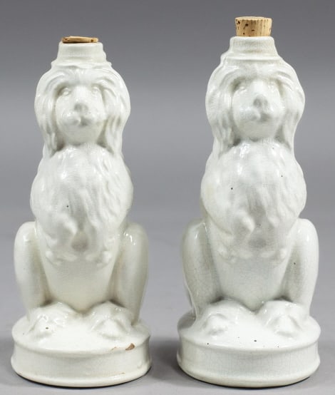 Two Antique Staffordshire Pottery Dog Bottles (1 of 7)